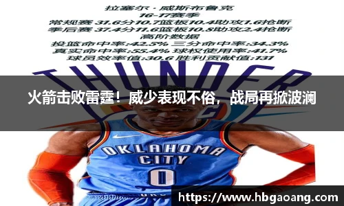 火箭击败雷霆！威少表现不俗，战局再掀波澜